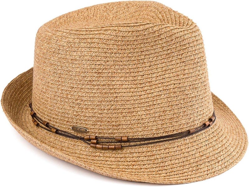 Funky Junque Women's Straw Fedora Sun Hat - UPF 50+ Protection, Short Brim, Stylish Woven Pattern - Image 4